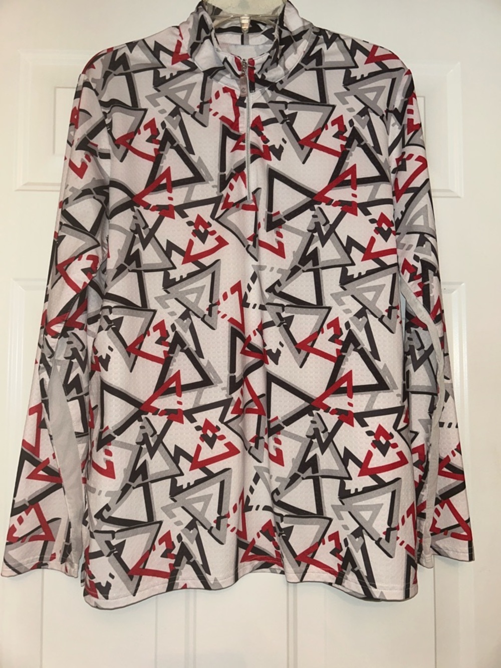 Bette & Court Women's Geometric Quarter Zip L White Red Pullover Athletic